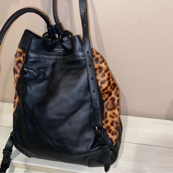 Rag & Bone Grayson Leopard-Print Calf Hair Black Backpack ONE SIZE NWOT - Picture 11 of 16
